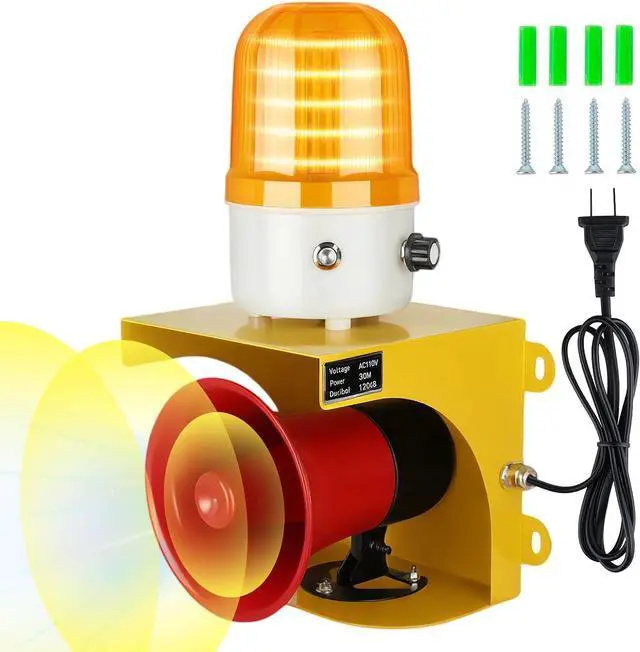 Main image of AC110V Industrial Siren Alarm Strobe Light-120dB Loud Horn&Waterproof Red Beacon Warning Light for Emergency,Factory,Fires,Tornado,Intruder Deterrent (AC110V Amber Light (Switch,0-120dB))