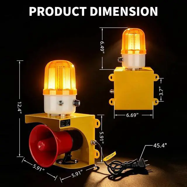 Alt view image 6 of 7 - AC110V Industrial Siren Alarm Strobe Light-120dB Loud Horn&Waterproof Red Beacon Warning Light for Emergency,Factory,Fires,Tornado,Intruder Deterrent (AC110V Amber Light (Switch,0-120dB))