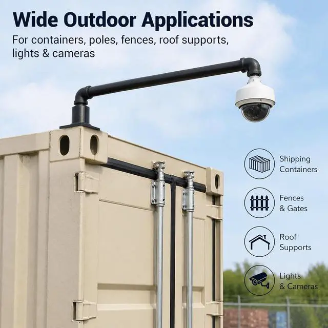 Alt view image 2 of 6 - 1 Pcs Shipping Container Light Pole Holder Mount Heavy Duty Steel Mounting Bracket Adjustable Container Light Fixture Hardware No-Drill Installation for Lights Cameras Flags Roof Wall