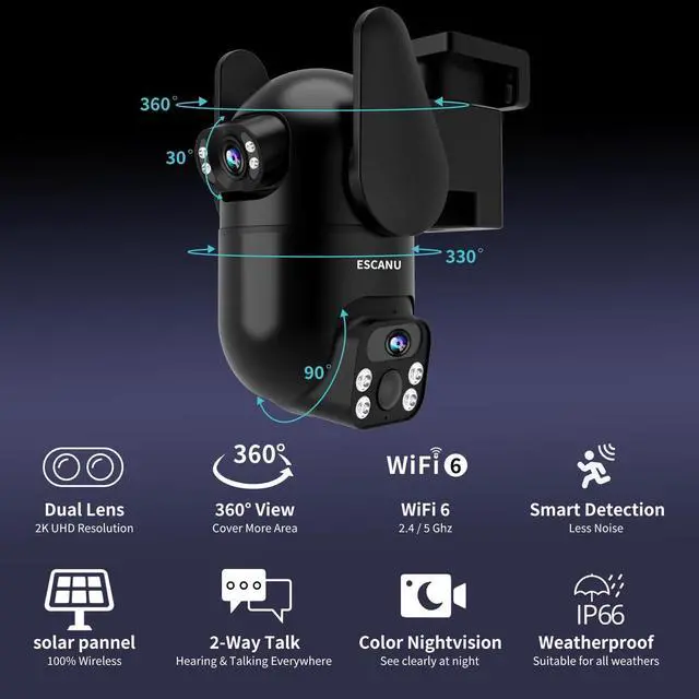 Alt view image 2 of 7 - Wireless Home Security Cameras System,Solar Power PTZ Outdoor Cameras,Motion Detection,Night Vision,Water-Proof,2-Way Audio,No Subscription Fee,Cloud/SD Card Storage