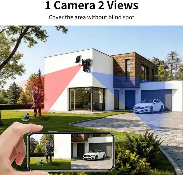 Alt view image 5 of 7 - Wireless Home Security Cameras System,Solar Power PTZ Outdoor Cameras,Motion Detection,Night Vision,Water-Proof,2-Way Audio,No Subscription Fee,Cloud/SD Card Storage