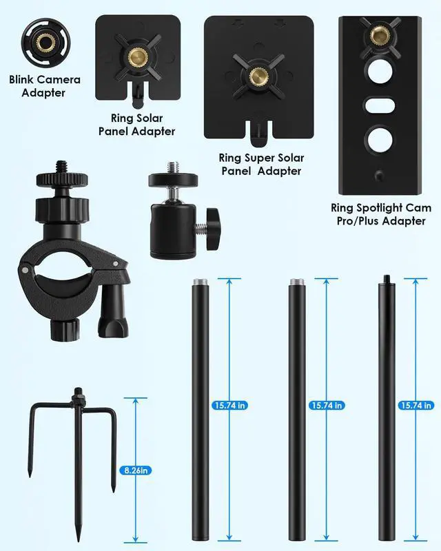 Alt view image 5 of 7 - Ground Stake Mount Stand with Solar Panel Bracket, 2 Pack Universal Camera Holder Compatible with Ring, Blink, Arlo, Eufy, Wyze, Google Nest, Simplisafe, for Outdoor Cameras & Solar Panels