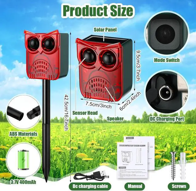 Alt view image 2 of 7 - 4 Set Solar Outdoor Alarm Motion Sensor 13 Sounds Including Dog Barking& Gunshot 129db Security Siren Ultrasonic Detector Strobe Light 4 Modes Animal Deterrent Waterproof Alarm for Home, Farm