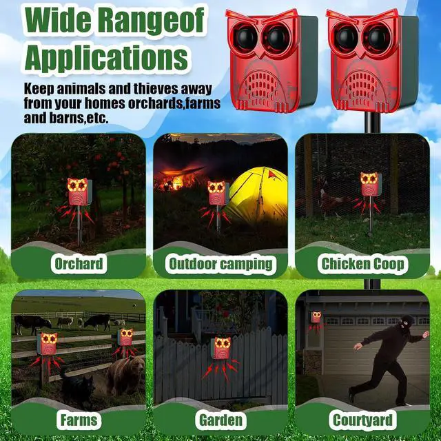 Alt view image 7 of 7 - 4 Set Solar Outdoor Alarm Motion Sensor 13 Sounds Including Dog Barking& Gunshot 129db Security Siren Ultrasonic Detector Strobe Light 4 Modes Animal Deterrent Waterproof Alarm for Home, Farm