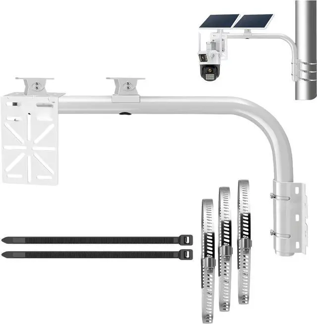 Main image of 2-in-1 L-Shaped Wall/Hoop Mount with 2 Duckbill Brackets & L-Shaped Adapter - Fits Cameras + Solar Panels, Adjustable for 7.8in Poles, Indoor/Outdoor Heavy-Duty Use