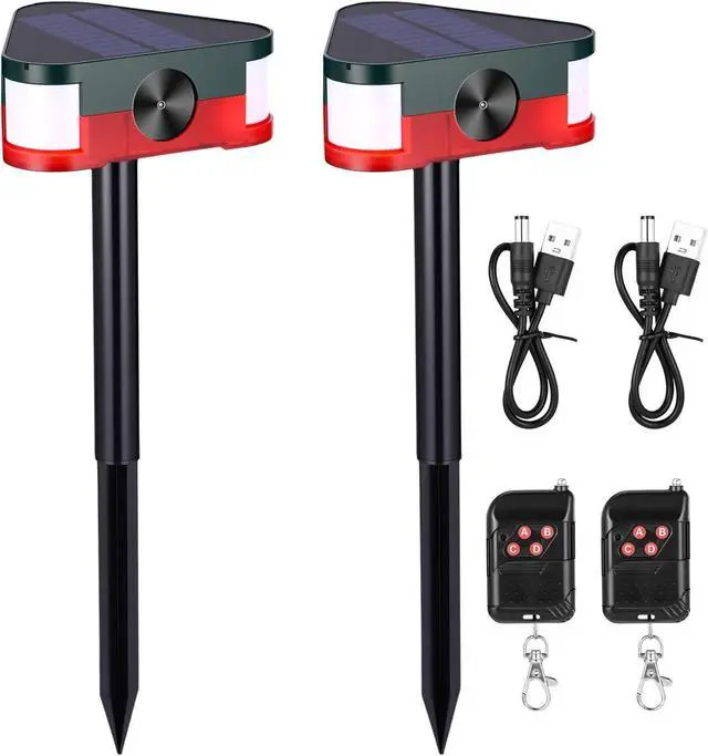 Main image of Qualirey 2 Pack 360° Solar Outdoor Motion Sensor Alarm 4 Modes Ultrasonic Animal Deterrent with 3 Loud 129dB Sirens Flashing Light Remote Control for Yard Garden Farm Repel Deer Coyote Raccoon Dog