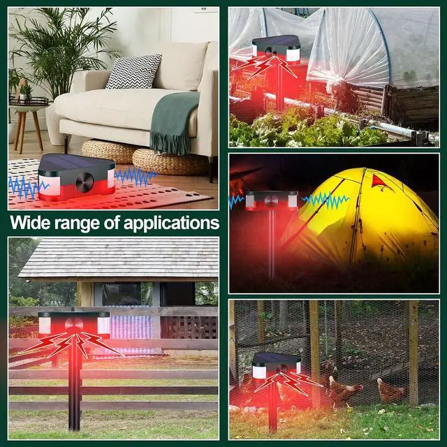 Alt view image 7 of 7 - Qualirey 2 Pack 360° Solar Outdoor Motion Sensor Alarm 4 Modes Ultrasonic Animal Deterrent with 3 Loud 129dB Sirens Flashing Light Remote Control for Yard Garden Farm Repel Deer Coyote Raccoon Dog