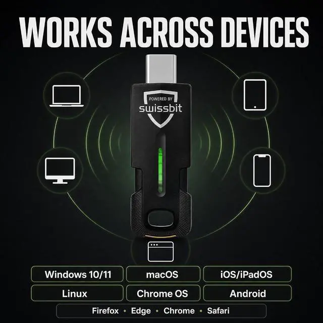 Alt view image 6 of 7 - Swissbit iShield Key 2 Pro USB-C Multi-Application Security Key with NFC FIDO Certified, Passkey (FIDO2), PIV Smart Card & OTP Authentication, Phishing-Resistant Security for Enterprise
