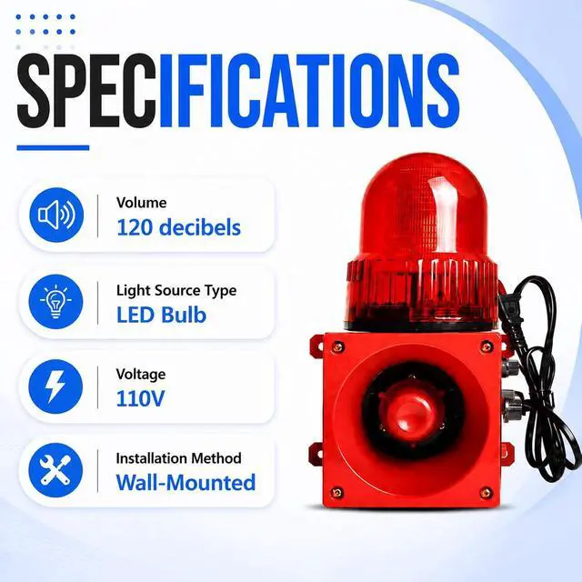 Alt view image 6 of 7 - Industrial Siren Alarm with Strobe Light 120dB Adjustable Volume