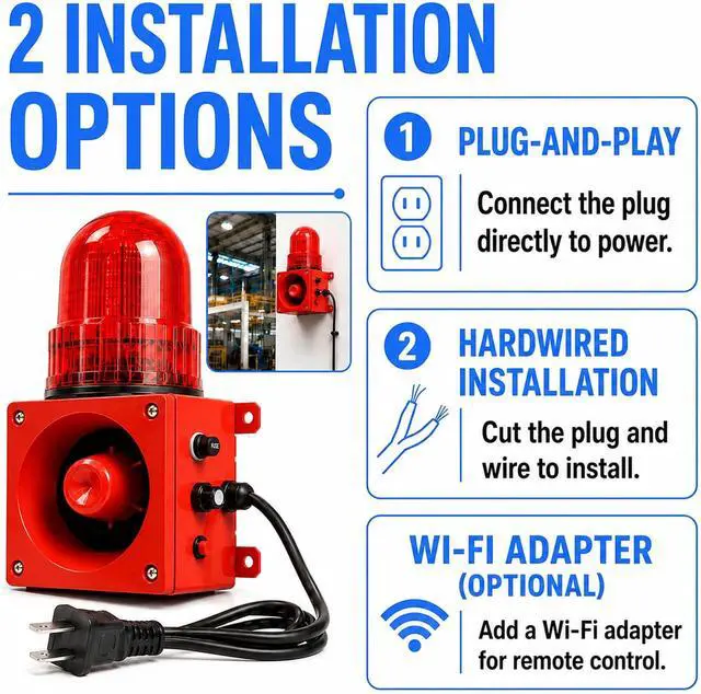 Alt view image 7 of 7 - Industrial Siren Alarm with Strobe Light 120dB Adjustable Volume