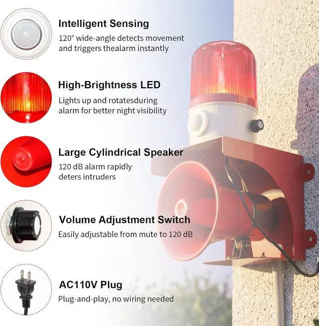 Alt view image 2 of 7 - 120dB Adjustable Motion Sensor Alarm with 36 m Human Detection