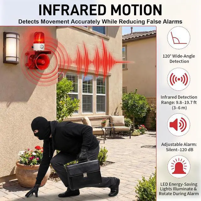Alt view image 6 of 7 - 120dB Adjustable Motion Sensor Alarm with 36 m Human Detection
