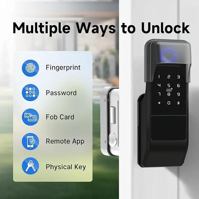 Alt view image 6 of 7 - Smart Latch Double Side Gate Lock, Keyless Fingerprint Rim Lock with Keypad, Password & IC Card - Waterproof Electronic Digital Door Deadbolt for Outdoor Fence (Black Waterproof)