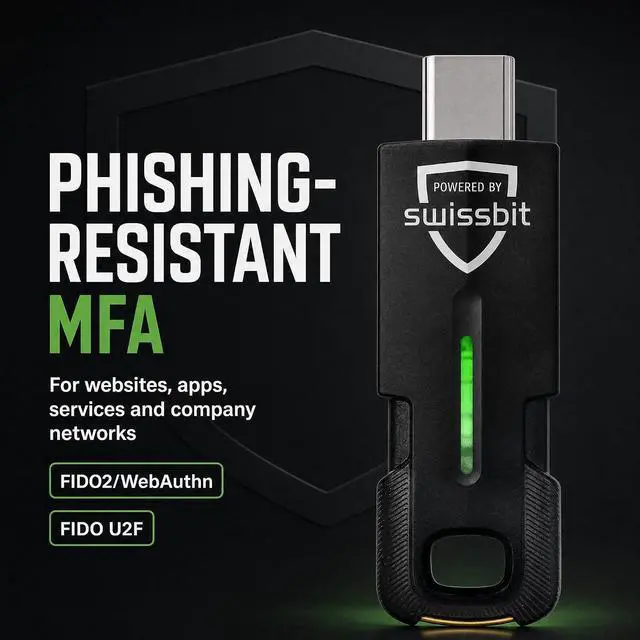 Alt view image 3 of 7 - Swissbit iShield Key 2 Pro USB-C Multi-Application Security Key with NFC FIDO Certified, Passkey (FIDO2), PIV Smart Card & OTP Authentication, Phishing-Resistant Security for Enterprise