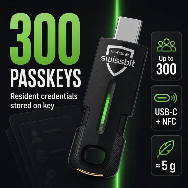 Alt view image 4 of 7 - Swissbit iShield Key 2 Pro USB-C Multi-Application Security Key with NFC FIDO Certified, Passkey (FIDO2), PIV Smart Card & OTP Authentication, Phishing-Resistant Security for Enterprise