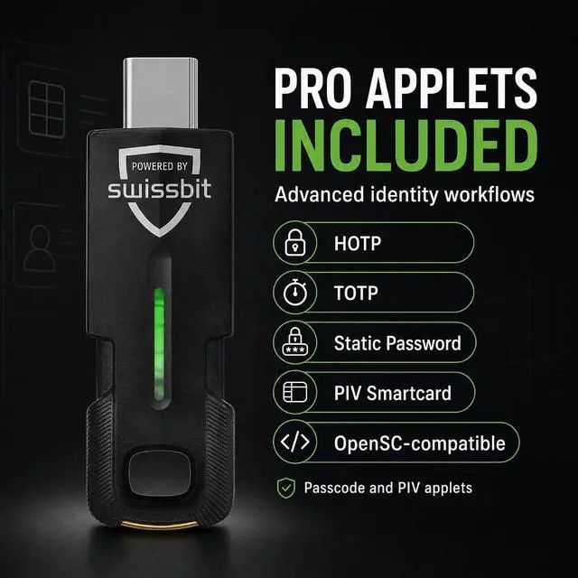 Alt view image 5 of 7 - Swissbit iShield Key 2 Pro USB-C Multi-Application Security Key with NFC FIDO Certified, Passkey (FIDO2), PIV Smart Card & OTP Authentication, Phishing-Resistant Security for Enterprise