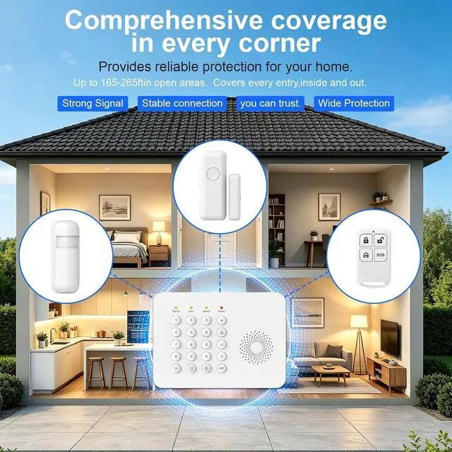 Alt view image 6 of 7 - YBJ Alarm System for Home Security,DIY Wireless Home Alarm System with Door and Motion Sensors,Smart Keypad,No Subscription Fee (13-Piece Kit)