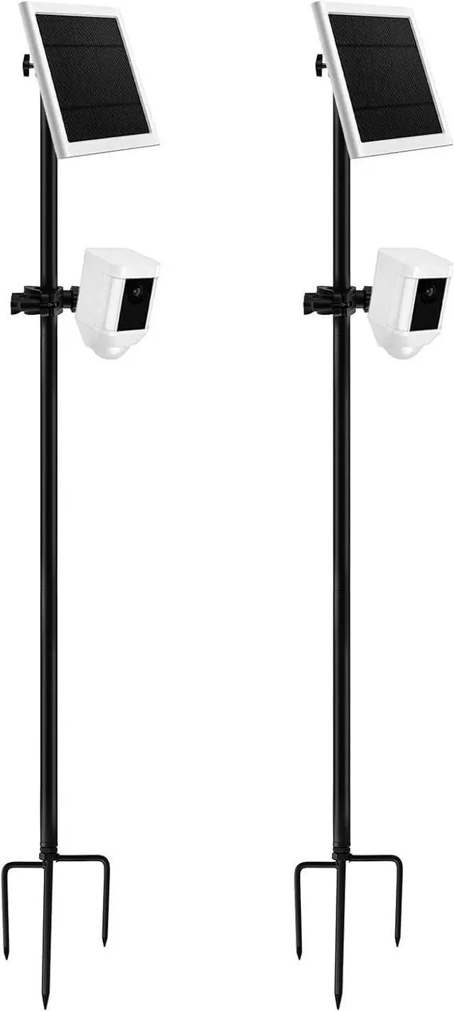 Main image of 2 Pack 2-in-1 Ground Stake Mount Stand, Security Camera Pole with Solar Panel Mount, 360° Adjustable Bracket for Ring, Blink, Eufy, Arlo, Wyze, Google Nest