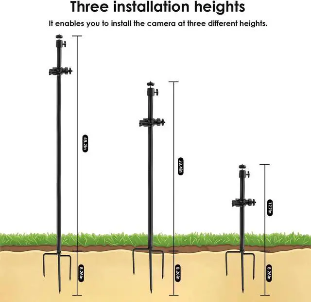Alt view image 5 of 7 - 2 Pack 2-in-1 Ground Stake Mount Stand, Security Camera Pole with Solar Panel Mount, 360° Adjustable Bracket for Ring, Blink, Eufy, Arlo, Wyze, Google Nest