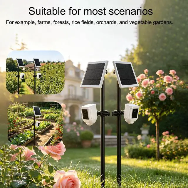Alt view image 7 of 7 - 2 Pack 2-in-1 Ground Stake Mount Stand, Security Camera Pole with Solar Panel Mount, 360° Adjustable Bracket for Ring, Blink, Eufy, Arlo, Wyze, Google Nest