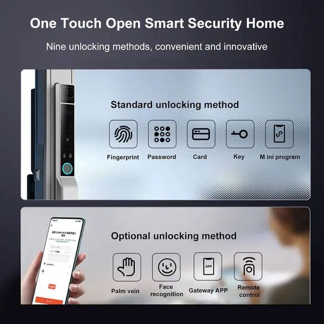 Alt view image 2 of 7 - 2.4Ghz WiFi Smart Keyless Entry Door Lock, Handle Water Proof Aluminum Biometric Door Lock TY App for 40-120mm Thickness Office Home Bedroom (Silver)