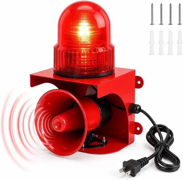 Main image of Industrial Siren Alarm Strobe Light, AC110V 130dB Outdoor Alarm Siren with Red LED Beacon, Waterproof Loud Horn Warning Light for Factory Warehouse Office Emergency