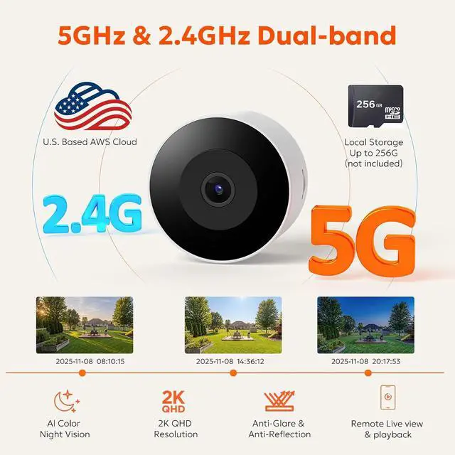 Alt view image 7 of 7 - owltron 2K Window Camera, 5G & 2.4GHz WiFi Indoor Cameras for Home Security with Al Color Night Vision, Human/Motion Detection, Real-Time Alerts, Anti-Glare, Easy & Quick Install, 24/7 Recording