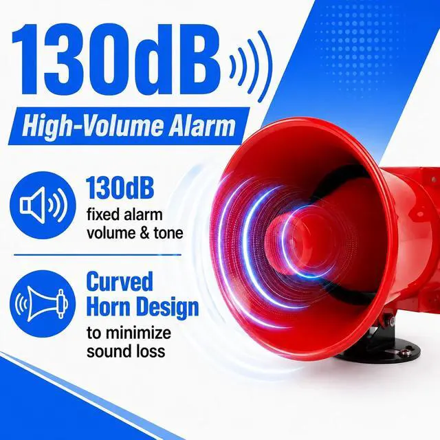 Alt view image 5 of 7 - Industrial Siren Alarm Strobe Light, AC110V 130dB Outdoor Alarm Siren with Red LED Beacon, Waterproof Loud Horn Warning Light for Factory Warehouse Office Emergency