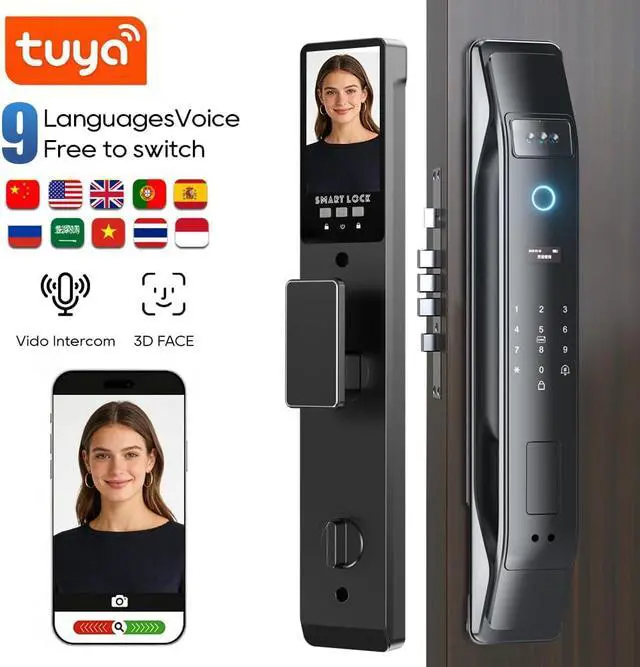 Alt view image 5 of 7 - 3D Face Recognition Smart Lock with Camera, Palm Vein Door Lock, Keyless Entry Fingerprint Smart Mortise Lock for Front Door, 4" HD Screen,Auto-Lock,Compatible with Tuya App, Front Door Security