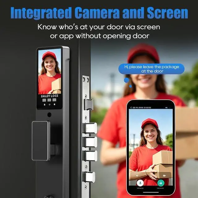 Alt view image 6 of 7 - 3D Face Recognition Smart Lock with Camera, Palm Vein Door Lock, Keyless Entry Fingerprint Smart Mortise Lock for Front Door, 4" HD Screen,Auto-Lock,Compatible with Tuya App, Front Door Security