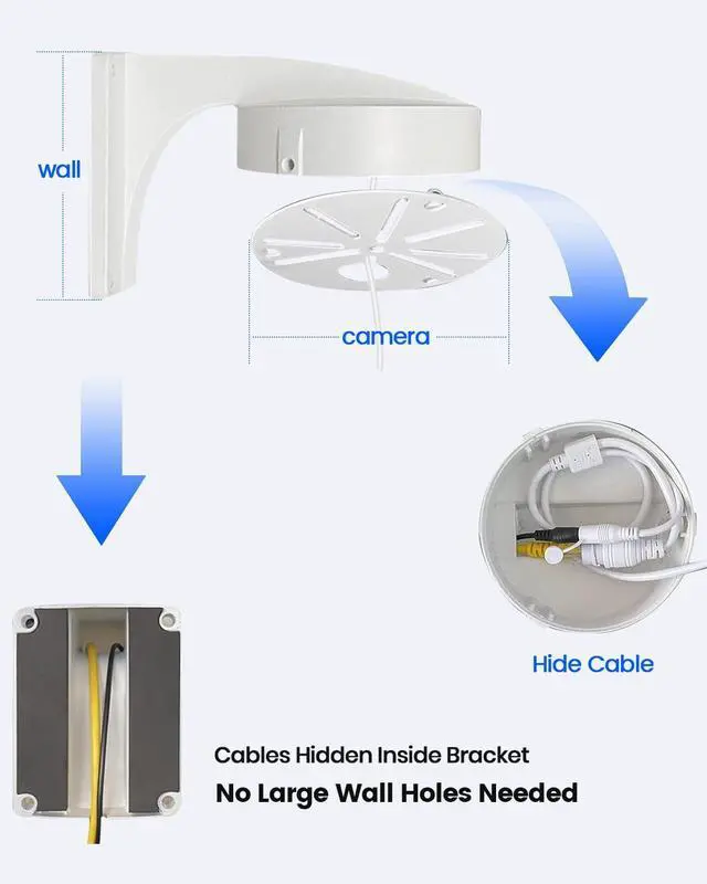 Alt view image 6 of 7 - Metal Security Camera Wall Mount Bracket with Junction Box, Aluminum CCTV Metal Holder with Cable Management, Universal Mounting for IP Surveillance Cameras