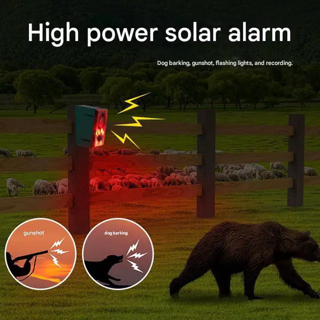 Alt view image 4 of 7 - of 4 Solar Motion Transducer Alarms with 130dB Split Toe Flashing Aluminum Trioxide Animal Trespasser Deterrence Property Security Dog Bark Alarm