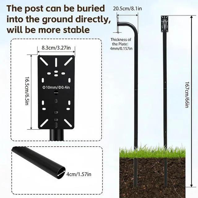 Alt view image 2 of 7 - Heavy Duty 66 Height Burial Universal Gooseneck Pedestal Post for Gate Opener Keypad, Keypad Mounting Post Compatible with Ghost Controls Mighty Mule CO-Z Wired/Wireless Keypad, Need to Assemble