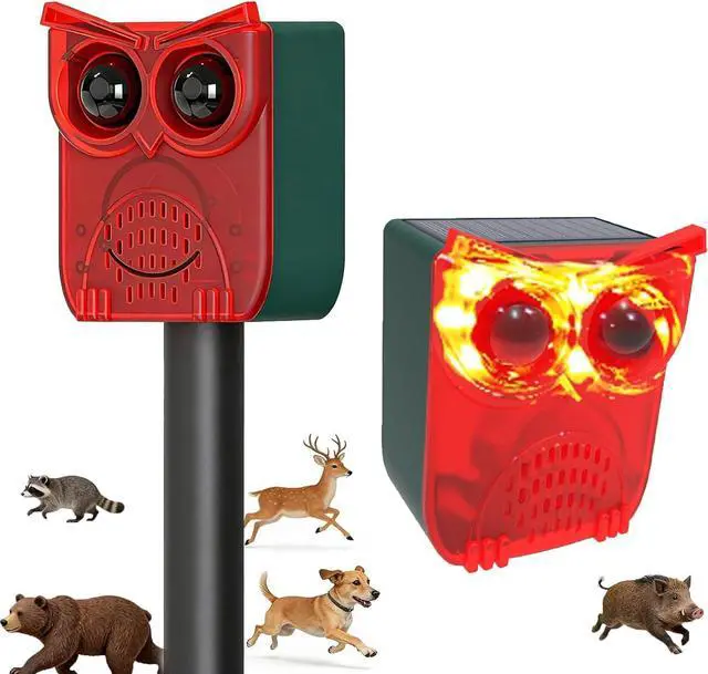 Main image of Solar Outdoor Motion Sensor Alarm-13Sounds,129db Noise Maker Gunshot Dog Barking Sound,Led Flashig Warning Security Alert System Strobe Light for Garden Farm Yard Orchard Barn (2PCS Red)