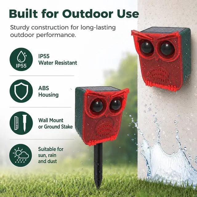 Alt view image 7 of 7 - Solar Outdoor Motion Sensor Alarm-13Sounds,129db Noise Maker Gunshot Dog Barking Sound,Led Flashig Warning Security Alert System Strobe Light for Garden Farm Yard Orchard Barn (2PCS Red)