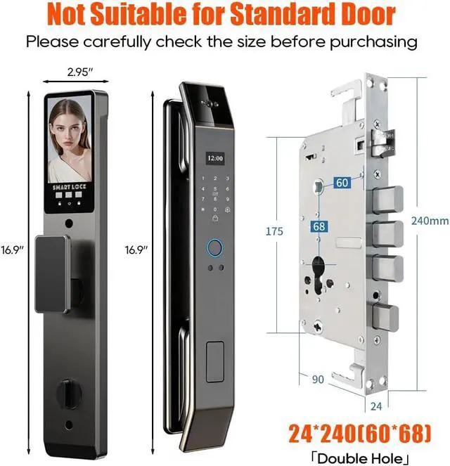 Alt view image 2 of 7 - Smart Door Lock with 3D Face Recognition & Camera, Intercome, Doorbell, Fingerprint Keyless Entry, Password, IC Card, Key, Compatible with Tuya App Control, Smart Home Front Door Security