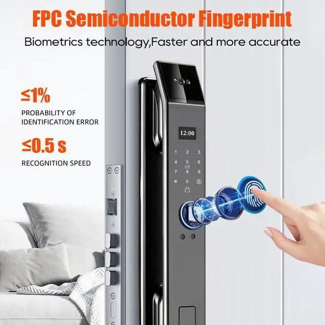 Alt view image 5 of 7 - Smart Door Lock with 3D Face Recognition & Camera, Intercome, Doorbell, Fingerprint Keyless Entry, Password, IC Card, Key, Compatible with Tuya App Control, Smart Home Front Door Security