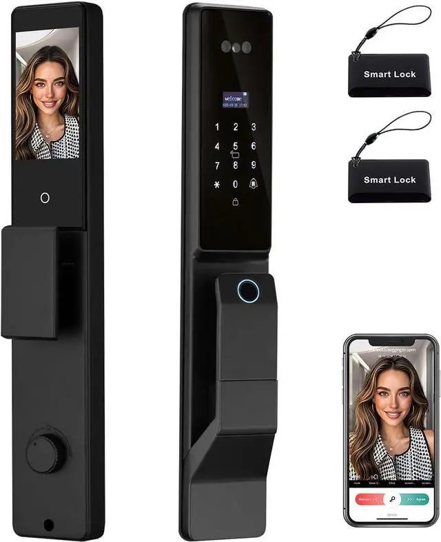Main image of 3D Facial Recognition Smart Door Lock with Palm Vein Recognition, 8-in-1 Keyless Entry System, High-Definition Video Screen, Fingerprint, Ic Card, App-Based Remote Unlocking, Wi-Fi, Auto-Lock