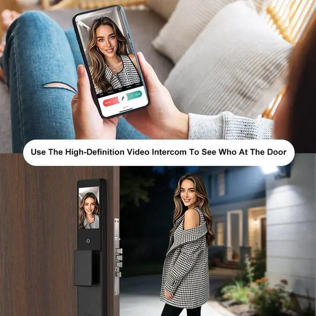 Alt view image 3 of 6 - 3D Facial Recognition Smart Door Lock with Palm Vein Recognition, 8-in-1 Keyless Entry System, High-Definition Video Screen, Fingerprint, Ic Card, App-Based Remote Unlocking, Wi-Fi, Auto-Lock