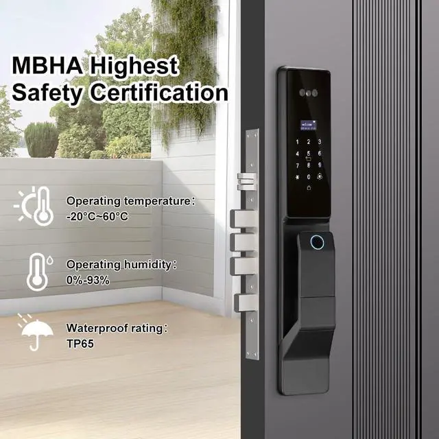 Alt view image 4 of 6 - 3D Facial Recognition Smart Door Lock with Palm Vein Recognition, 8-in-1 Keyless Entry System, High-Definition Video Screen, Fingerprint, Ic Card, App-Based Remote Unlocking, Wi-Fi, Auto-Lock