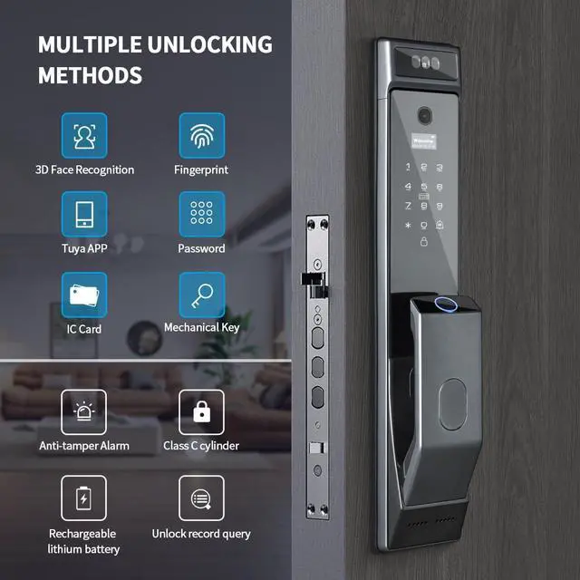 Alt view image 2 of 6 - Sophies Smart Door Lock with Camera, Wi-Fi Smart Locks Fully Automatic 3D Face Recognition Smart Biometrics Fingerprint Door Lock Tuya Remote Control NFC Password with Doorbell