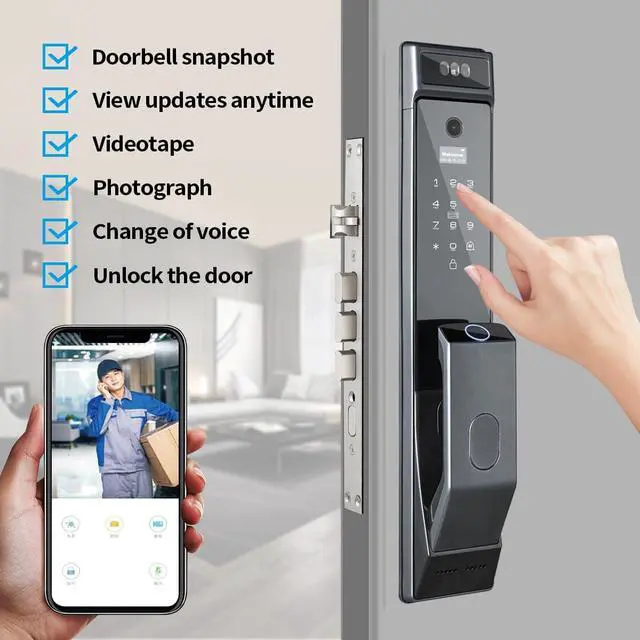 Alt view image 3 of 6 - Sophies Smart Door Lock with Camera, Wi-Fi Smart Locks Fully Automatic 3D Face Recognition Smart Biometrics Fingerprint Door Lock Tuya Remote Control NFC Password with Doorbell