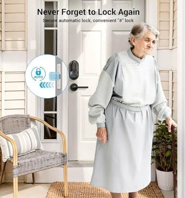 Alt view image 6 of 6 - Veise VE07L-RZ06 Fingerprint Smart Locks for Front Door with Handle Set, Matte Black
