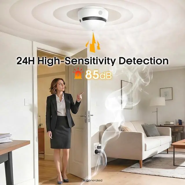 Alt view image 6 of 7 - Small Detecor for Home,Indoor Safety Alarm,10 Year Sensor,6 PCS