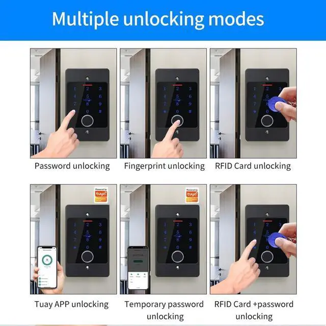 Alt view image 3 of 7 - Work with Tuya App WiFi Embedded Metal Stand-Alone Door Keypad,RFID Access Control System,13.56Mhz MF Card Reader IP68 Waterproof,with 10pcs ID Key,Support PIN Code Fingerprint Proximity Card Unlock