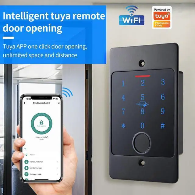 Alt view image 2 of 7 - Work with Tuya App WiFi Embedded Metal Stand-Alone Door Keypad,RFID Access Control System,13.56Mhz MF Card Reader IP68 Waterproof,with 10pcs ID Key,Support PIN Code Fingerprint Proximity Card Unlock