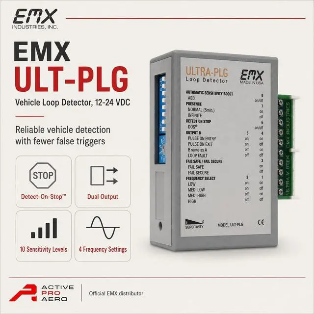 Alt view image 2 of 7 - EMX ULT-PLG Vehicle Loop Detector 12-24VDC Dual Output Detect-on-Stop