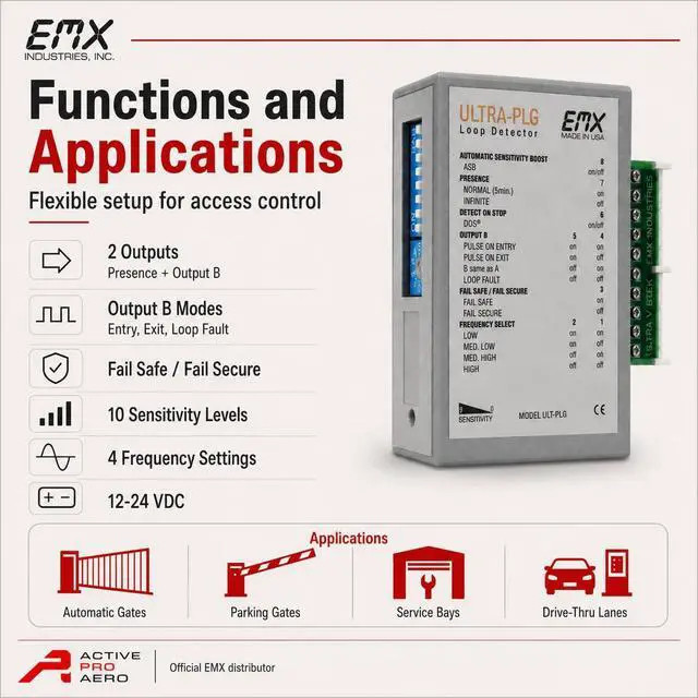 Alt view image 4 of 7 - EMX ULT-PLG Vehicle Loop Detector 12-24VDC Dual Output Detect-on-Stop