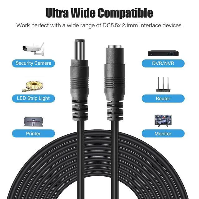 Alt view image 2 of 7 - 10-Pack 30ft DC Power Extension Cable,5.5mm x 2.1mm Extension Cord,12V DC Male to Female Power Cord for CCTV Security Camera,Power Supply,IP,Router,LED Strip