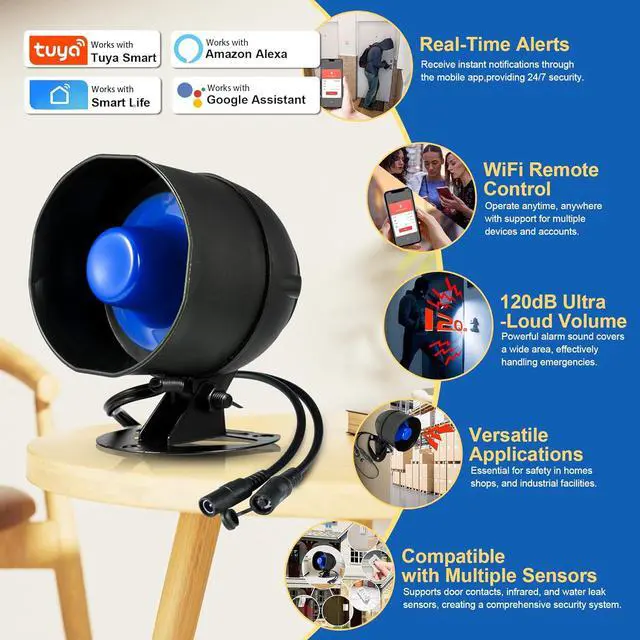 Alt view image 3 of 6 - WiFi Security Alarm System Kit-Wireless 120db Loud Weatherproof Siren Horn with Remote Control&Motion Sensor Alarm Home Hotel Garage Shop Burglar Alarm System